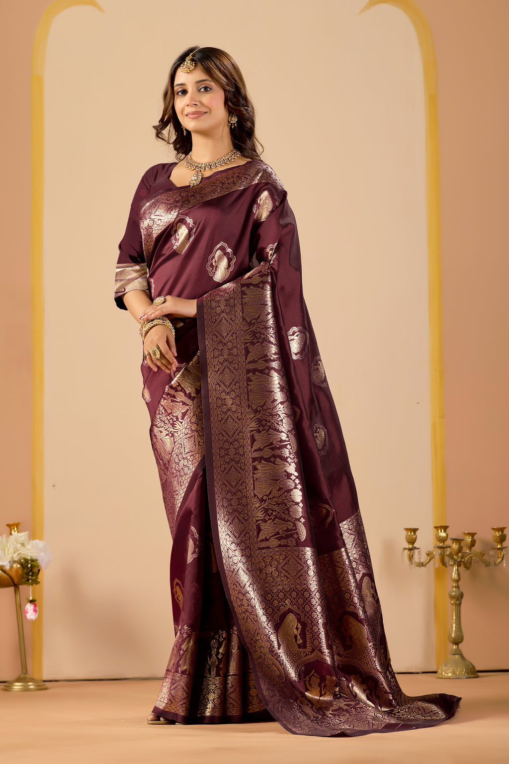 Maroon Silk Woven Kanjivarm Saree With Zari Work