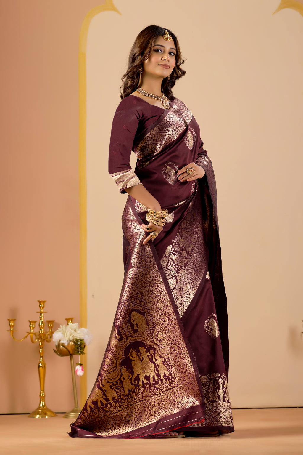 Maroon Silk Woven Kanjivarm Saree With Zari Work