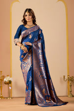 NAVY BLUE Silk Woven Kanjivarm Saree With Zari Work