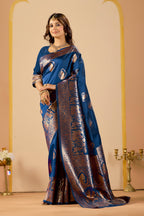 NAVY BLUE Silk Woven Kanjivarm Saree With Zari Work