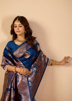 NAVY BLUE Silk Woven Kanjivarm Saree With Zari Work