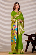 Green Silk Woven Paithani Saree With Weaving Zari Work