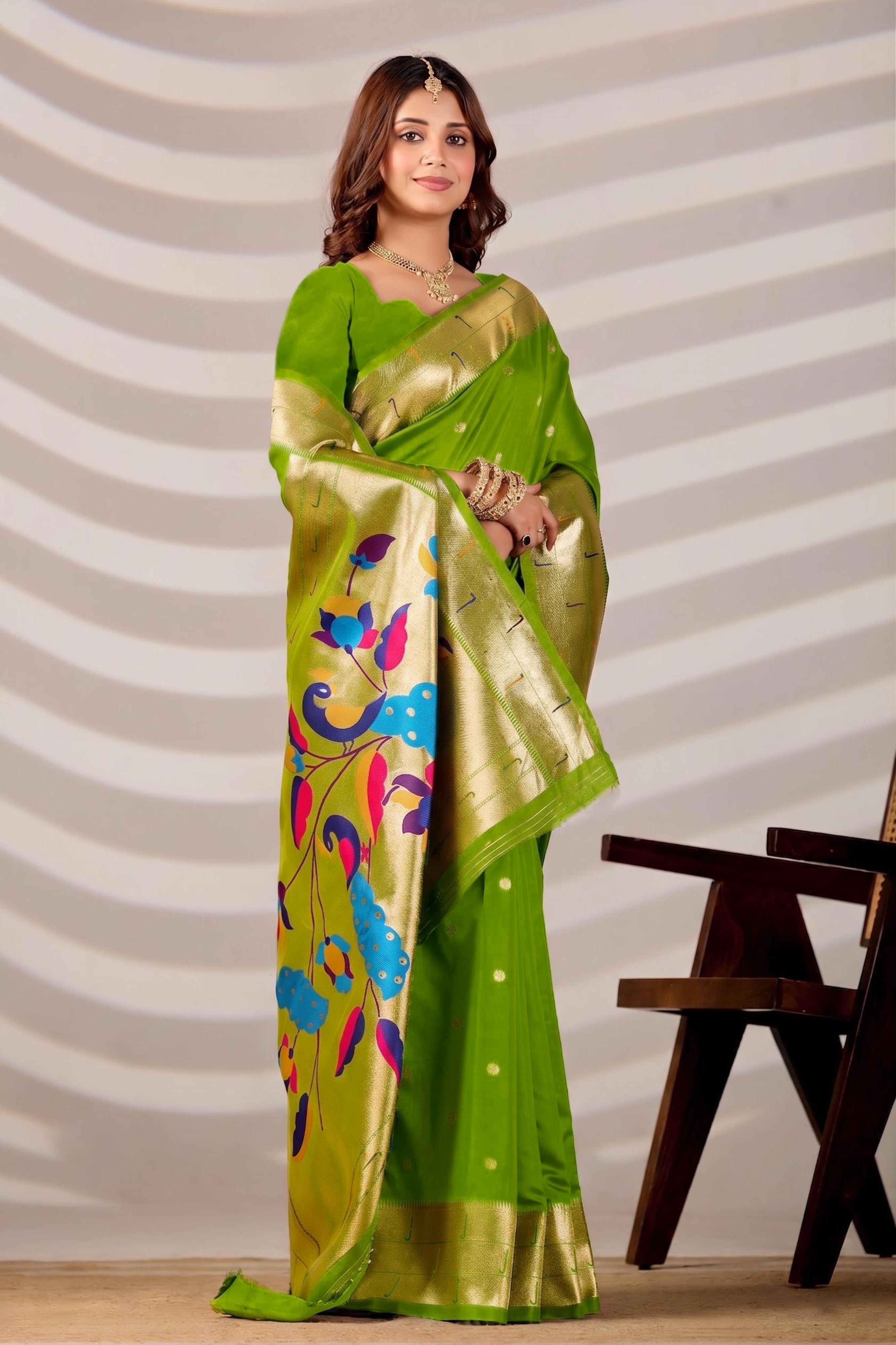 Green Silk Woven Paithani Saree With Weaving Zari Work