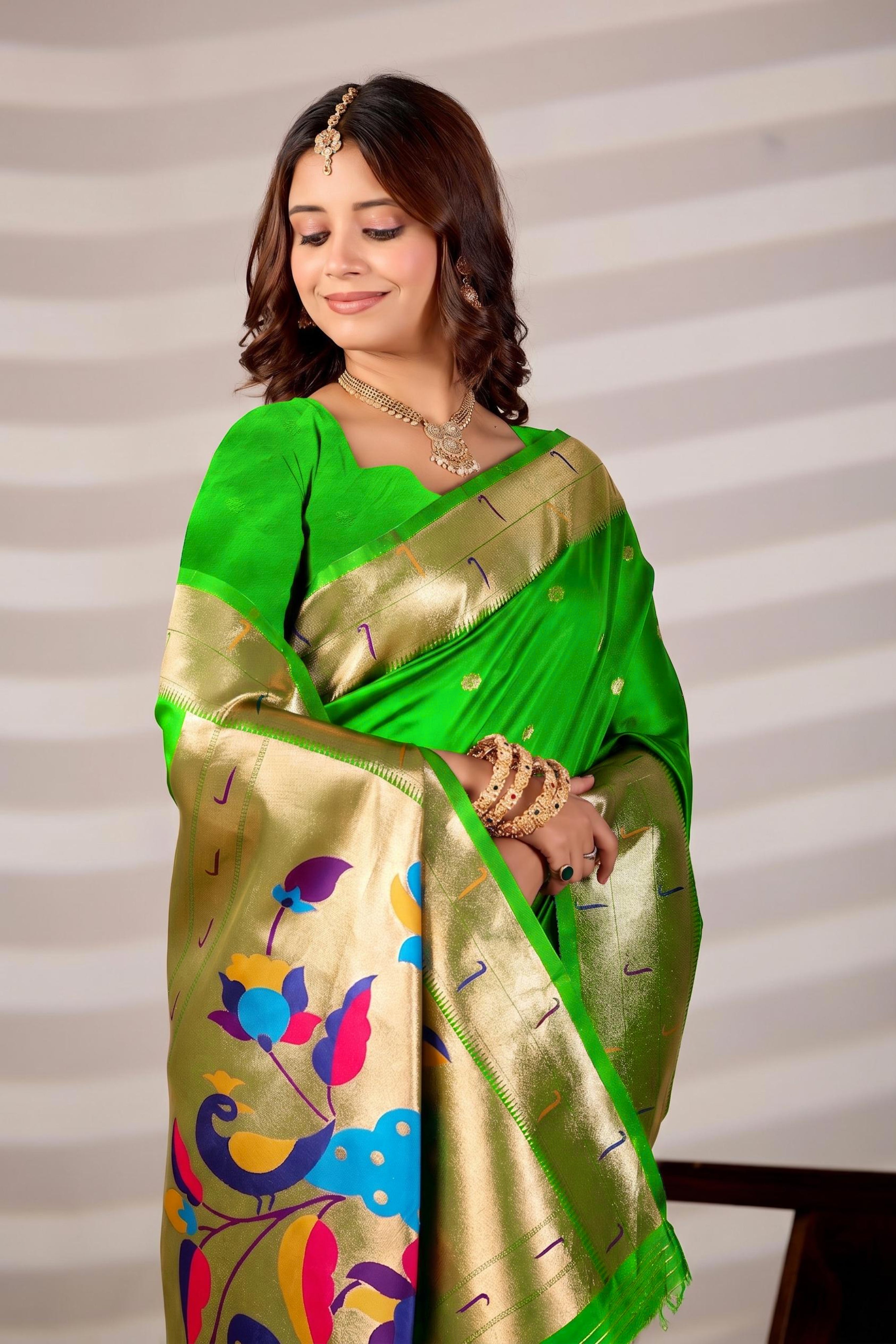 Green Silk Woven Paithani Saree With Weaving Zari Work