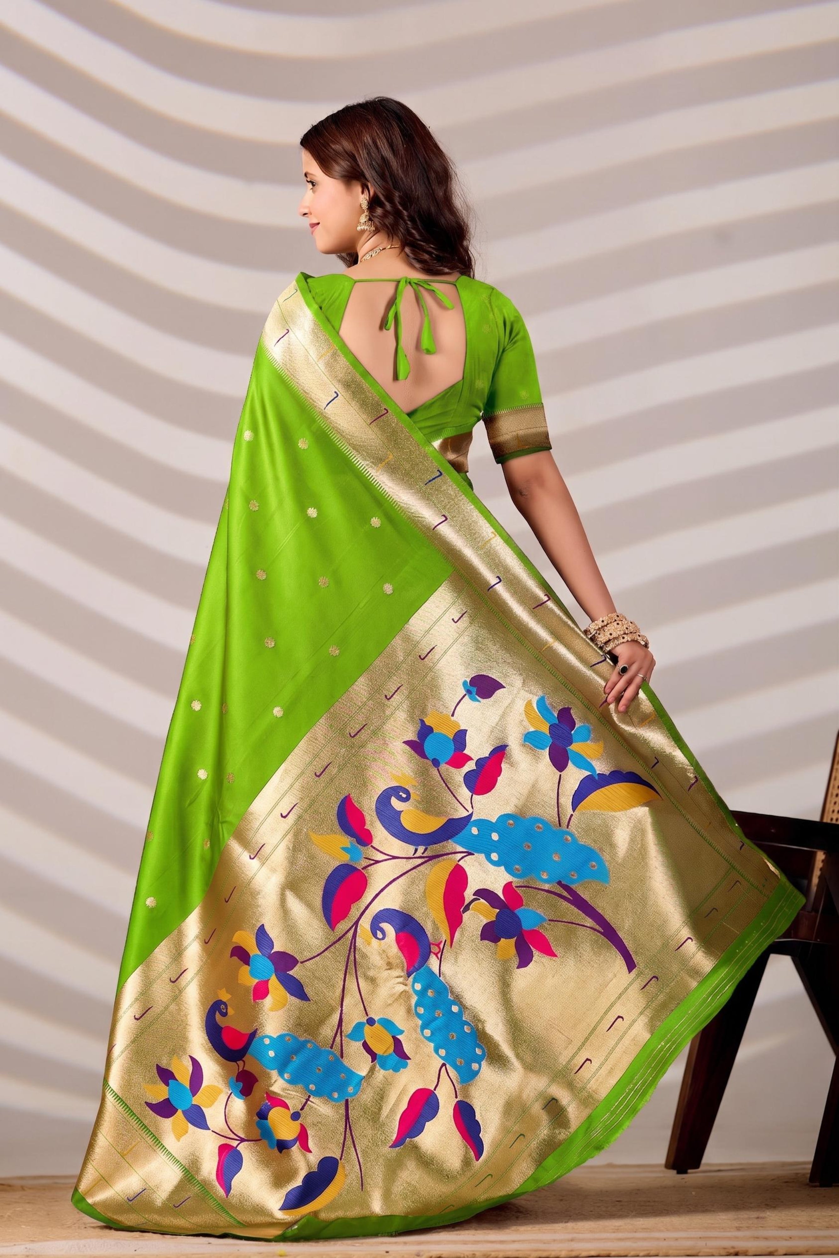 Green Silk Woven Paithani Saree With Weaving Zari Work
