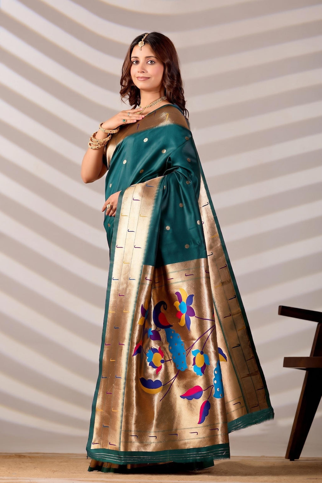 Rama Blue Silk Woven Paithani Saree With Weaving Zari Work