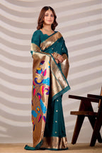Rama Blue Silk Woven Paithani Saree With Weaving Zari Work