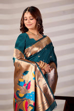 Rama Blue Silk Woven Paithani Saree With Weaving Zari Work