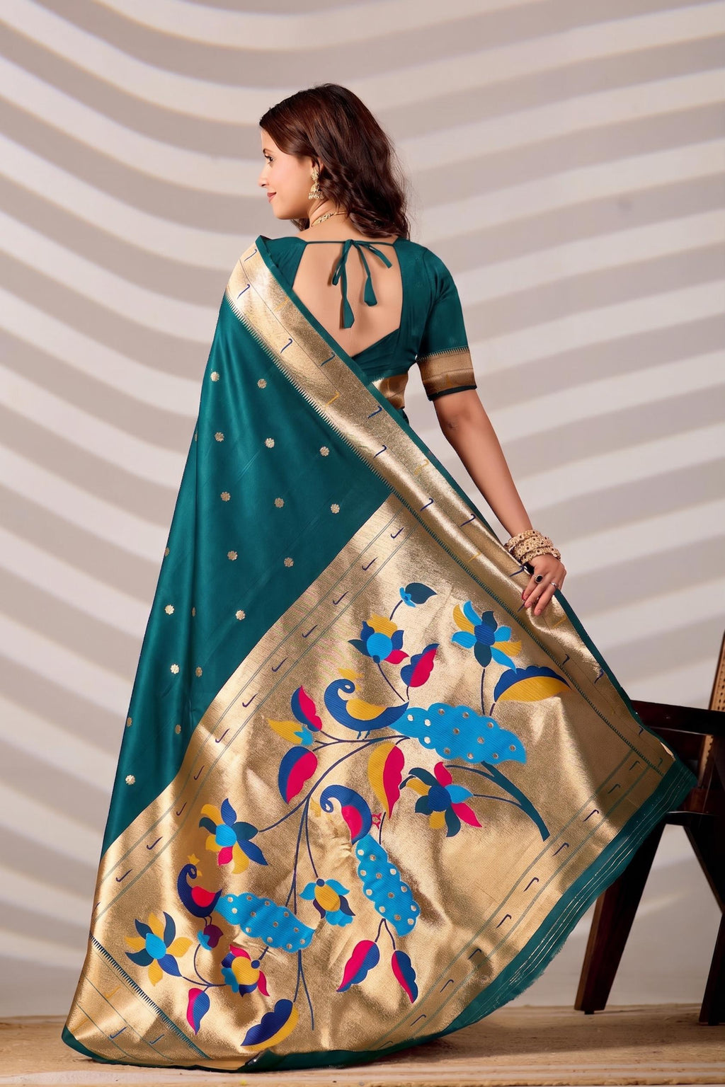 Rama Blue Silk Woven Paithani Saree With Weaving Zari Work