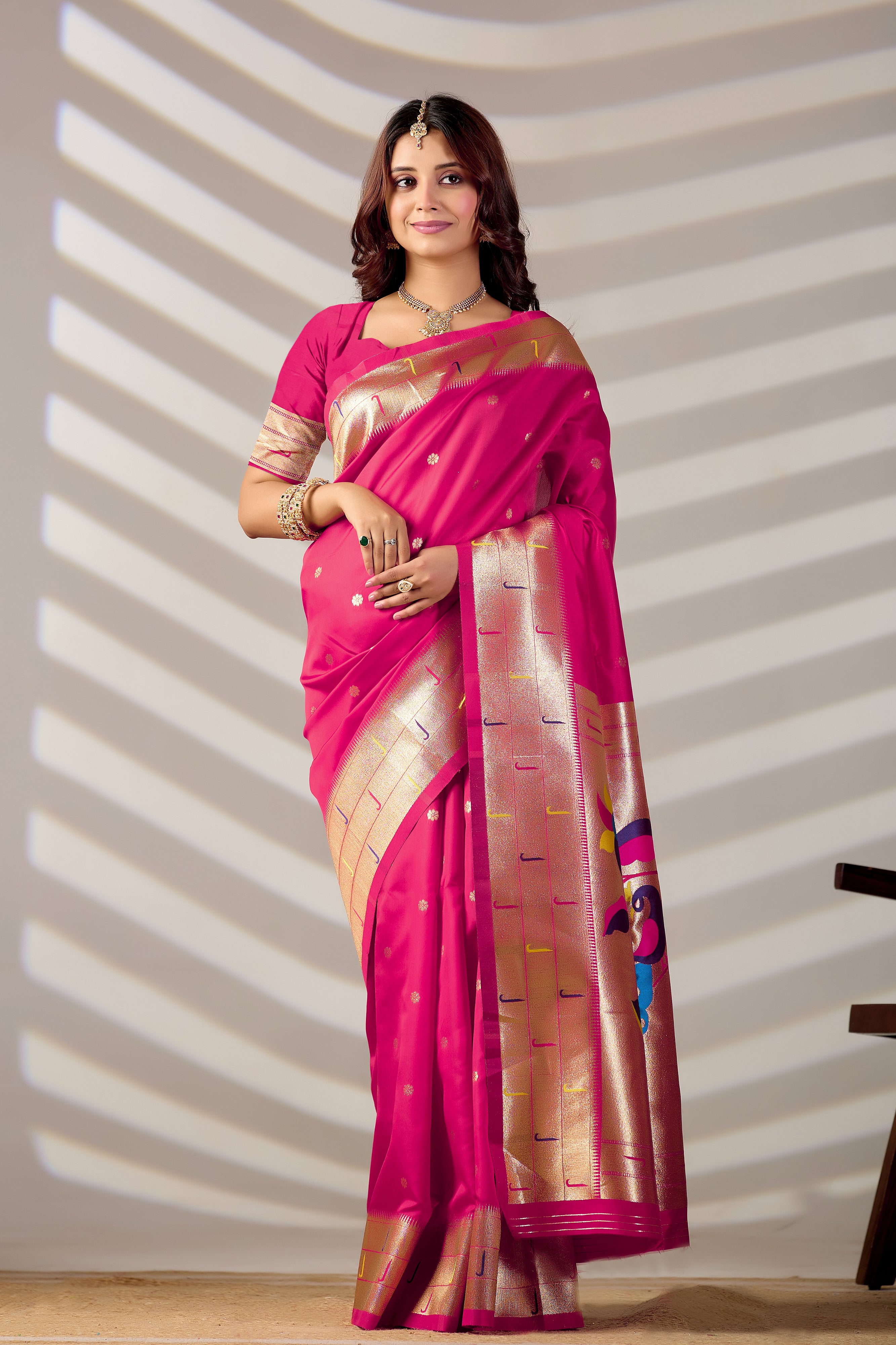 PINK Silk Woven Paithani Saree With Weaving Zari Work