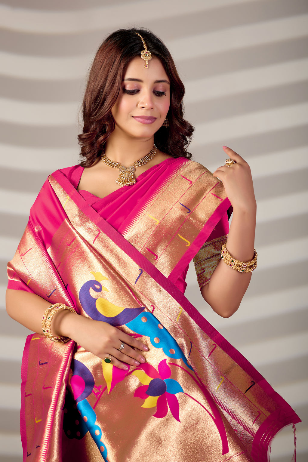 PINK Silk Woven Paithani Saree With Weaving Zari Work