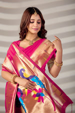 PINK Silk Woven Paithani Saree With Weaving Zari Work