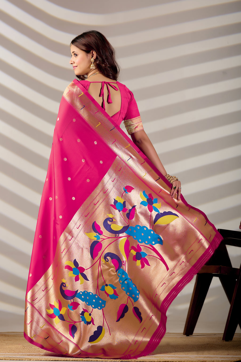 PINK Silk Woven Paithani Saree With Weaving Zari Work