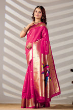 PINK Silk Woven Paithani Saree With Weaving Zari Work