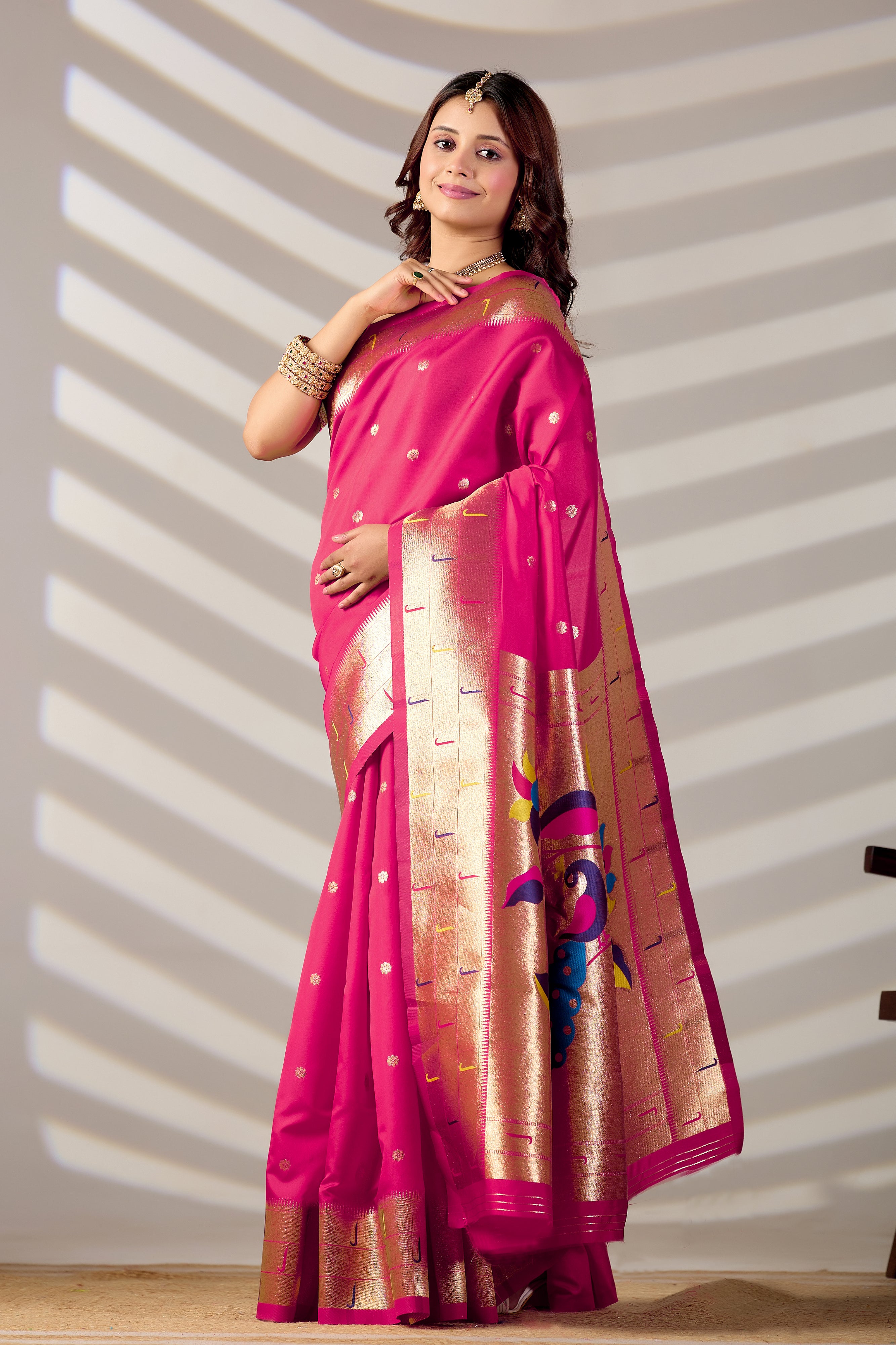 PINK Silk Woven Paithani Saree With Weaving Zari Work