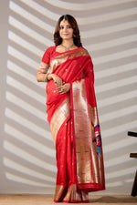 Red Silk Woven Paithani Saree With Weaving Zari Work