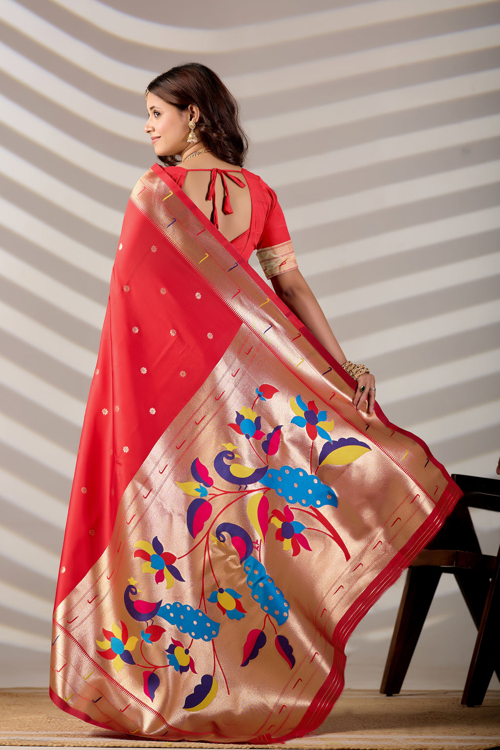 Red Silk Woven Paithani Saree With Weaving Zari Work