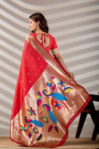 Red Silk Woven Paithani Saree With Weaving Zari Work