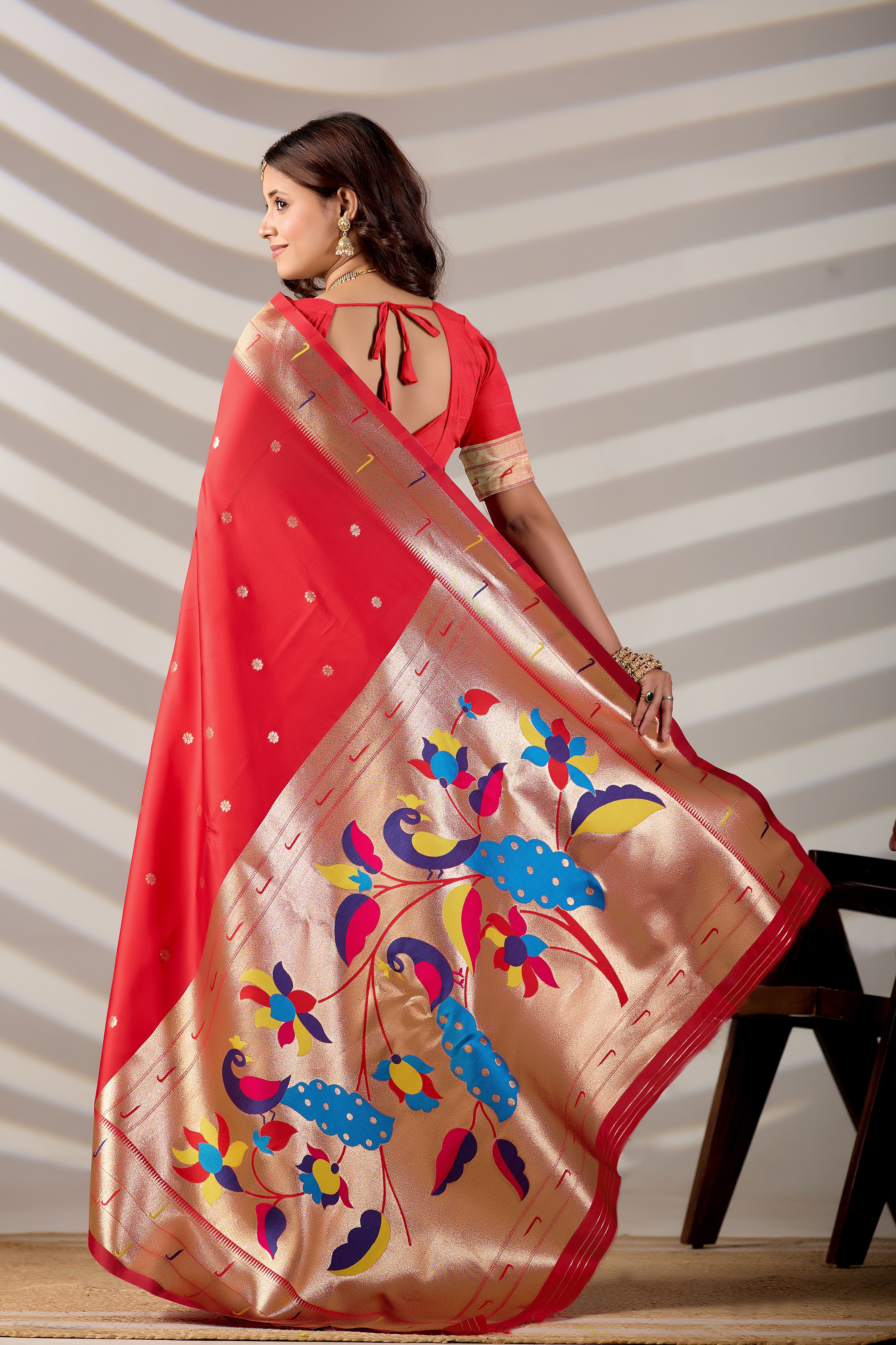 Red Silk Woven Paithani Saree With Weaving Zari Work