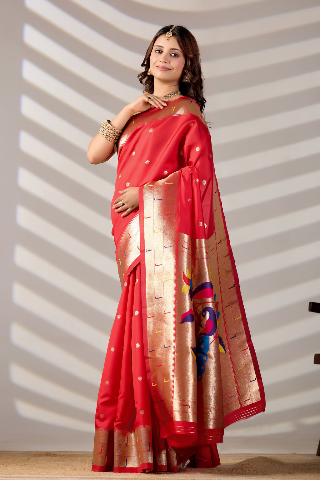 Red Silk Woven Paithani Saree With Weaving Zari Work