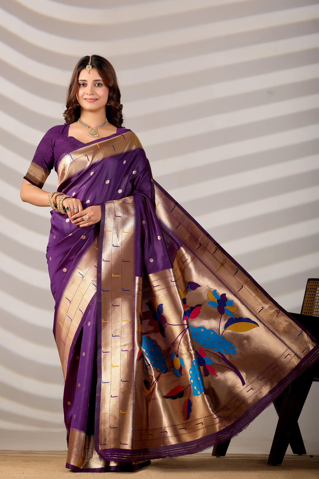 Dark Purple Silk Woven Paithani Saree With Weaving Zari Work