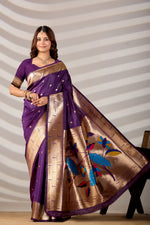 Dark Purple Silk Woven Paithani Saree With Weaving Zari Work