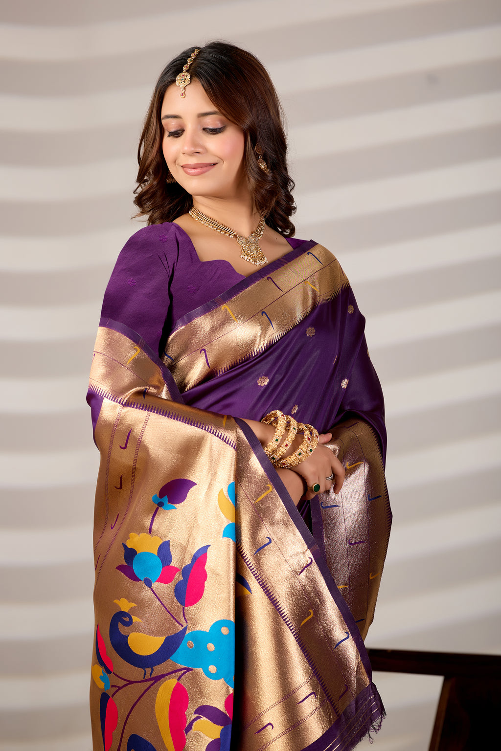Dark Purple Silk Woven Paithani Saree With Weaving Zari Work