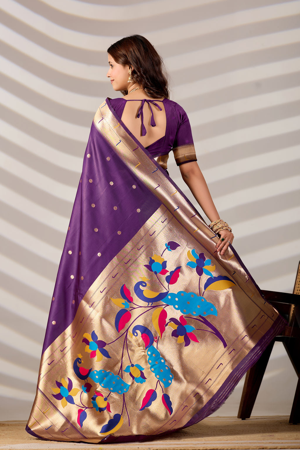 Dark Purple Silk Woven Paithani Saree With Weaving Zari Work