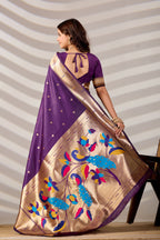 Dark Purple Silk Woven Paithani Saree With Weaving Zari Work