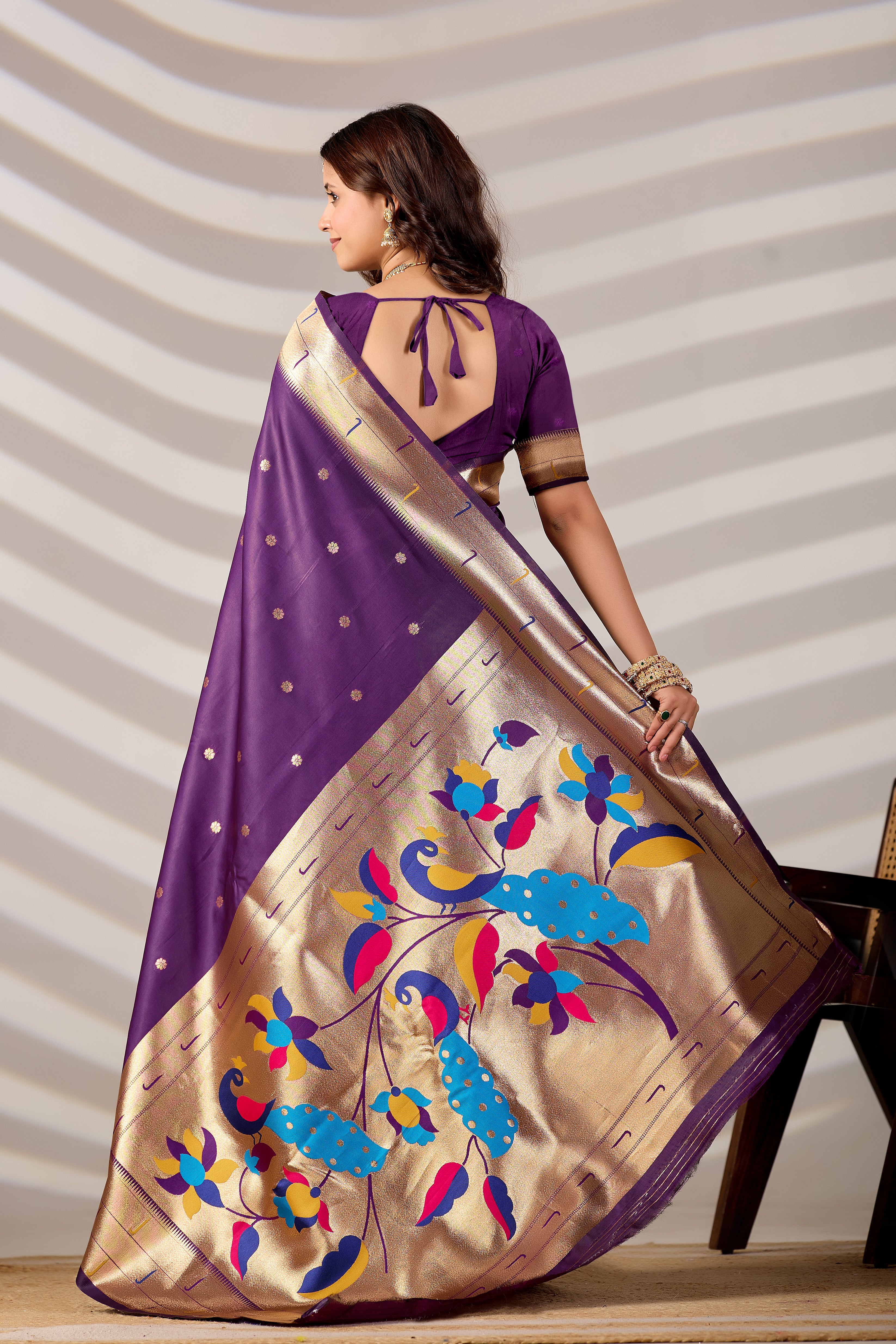 Dark Purple Silk Woven Paithani Saree With Weaving Zari Work
