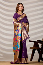 Dark Purple Silk Woven Paithani Saree With Weaving Zari Work