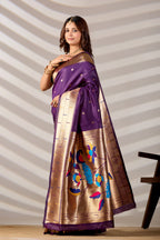 Dark Purple Silk Woven Paithani Saree With Weaving Zari Work