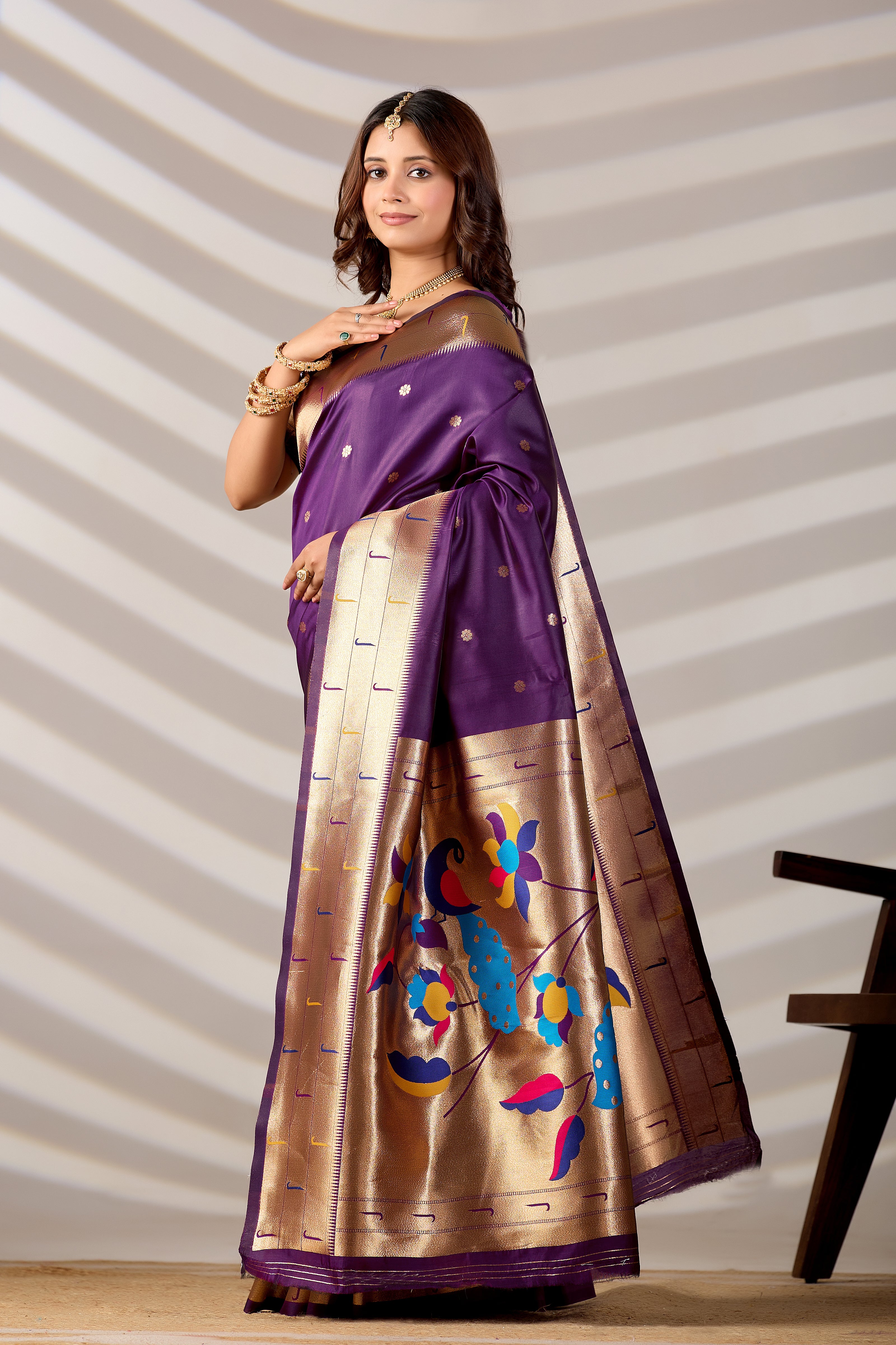 Dark Purple Silk Woven Paithani Saree With Weaving Zari Work