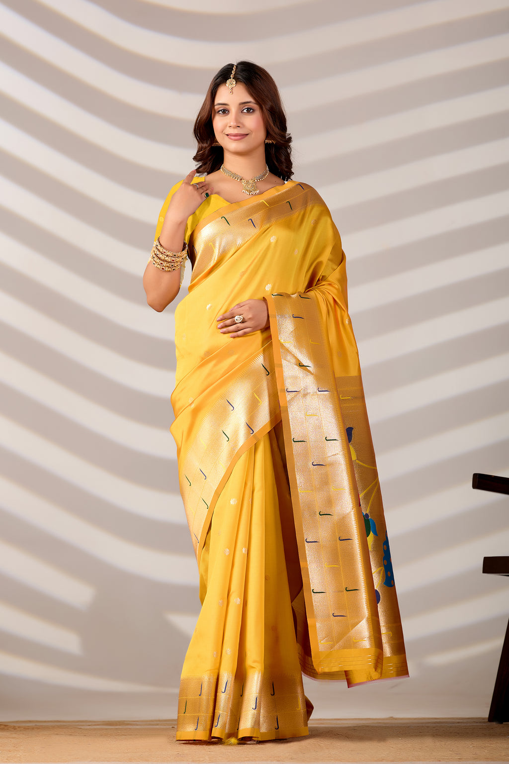 Yellow Silk Woven Paithani Saree With Weaving Zari Work