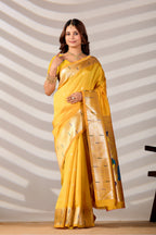 Yellow Silk Woven Paithani Saree With Weaving Zari Work
