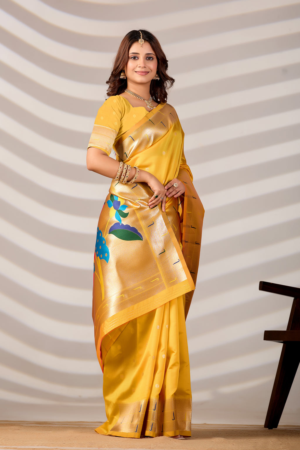 Yellow Silk Woven Paithani Saree With Weaving Zari Work