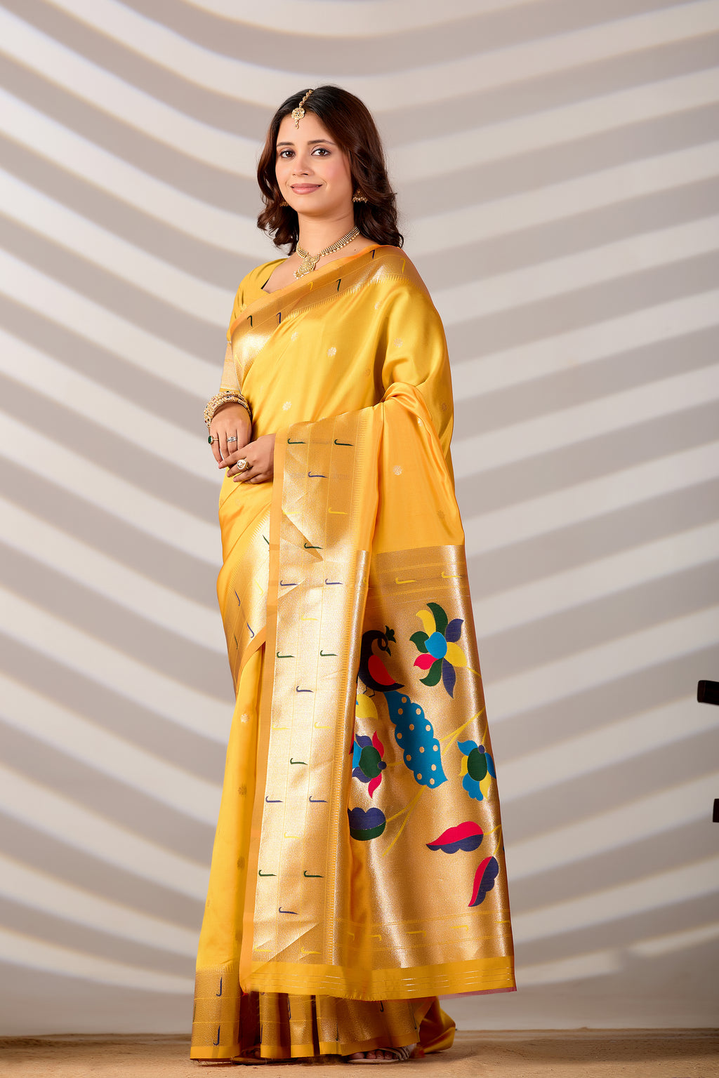 Yellow Silk Woven Paithani Saree With Weaving Zari Work