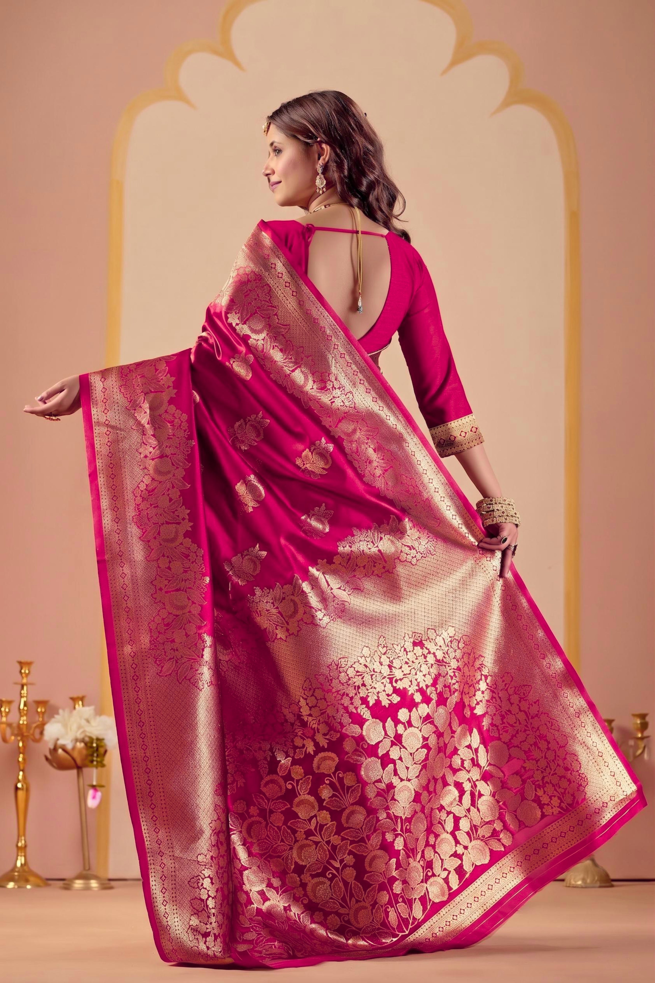 Pink Silk Woven Banarasi Saree With Zari Work