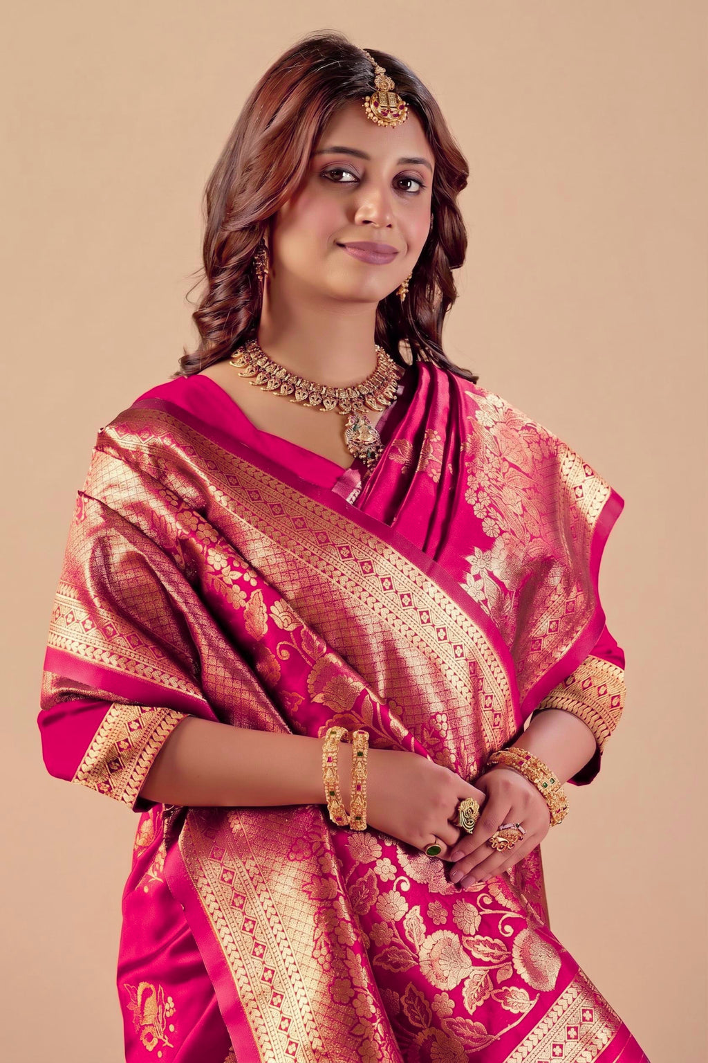 Pink Silk Woven Banarasi Saree With Zari Work