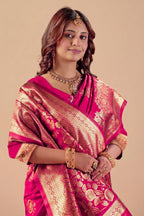 Pink Silk Woven Banarasi Saree With Zari Work