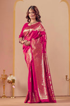 Pink Silk Woven Banarasi Saree With Zari Work