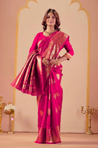 Pink Silk Woven Banarasi Saree With Zari Work