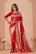 Red Silk Woven Banarasi Saree With Zari Work
