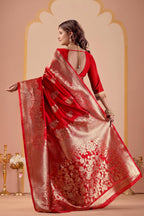 Red Silk Woven Banarasi Saree With Zari Work