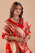 Red Silk Woven Banarasi Saree With Zari Work