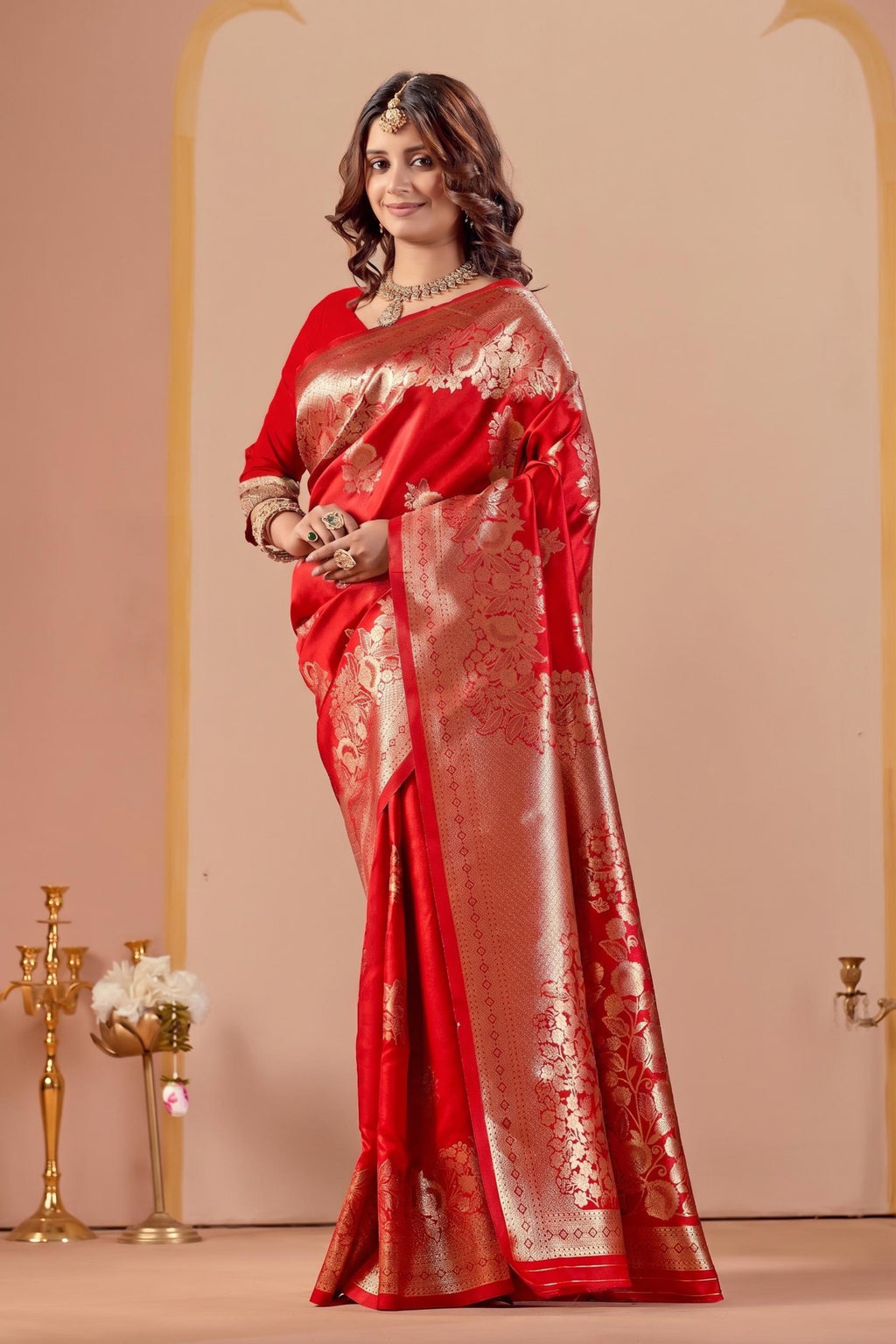 Red Silk Woven Banarasi Saree With Zari Work