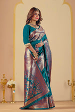 Rama Blue Silk Woven Banarasi Saree With Zari Work