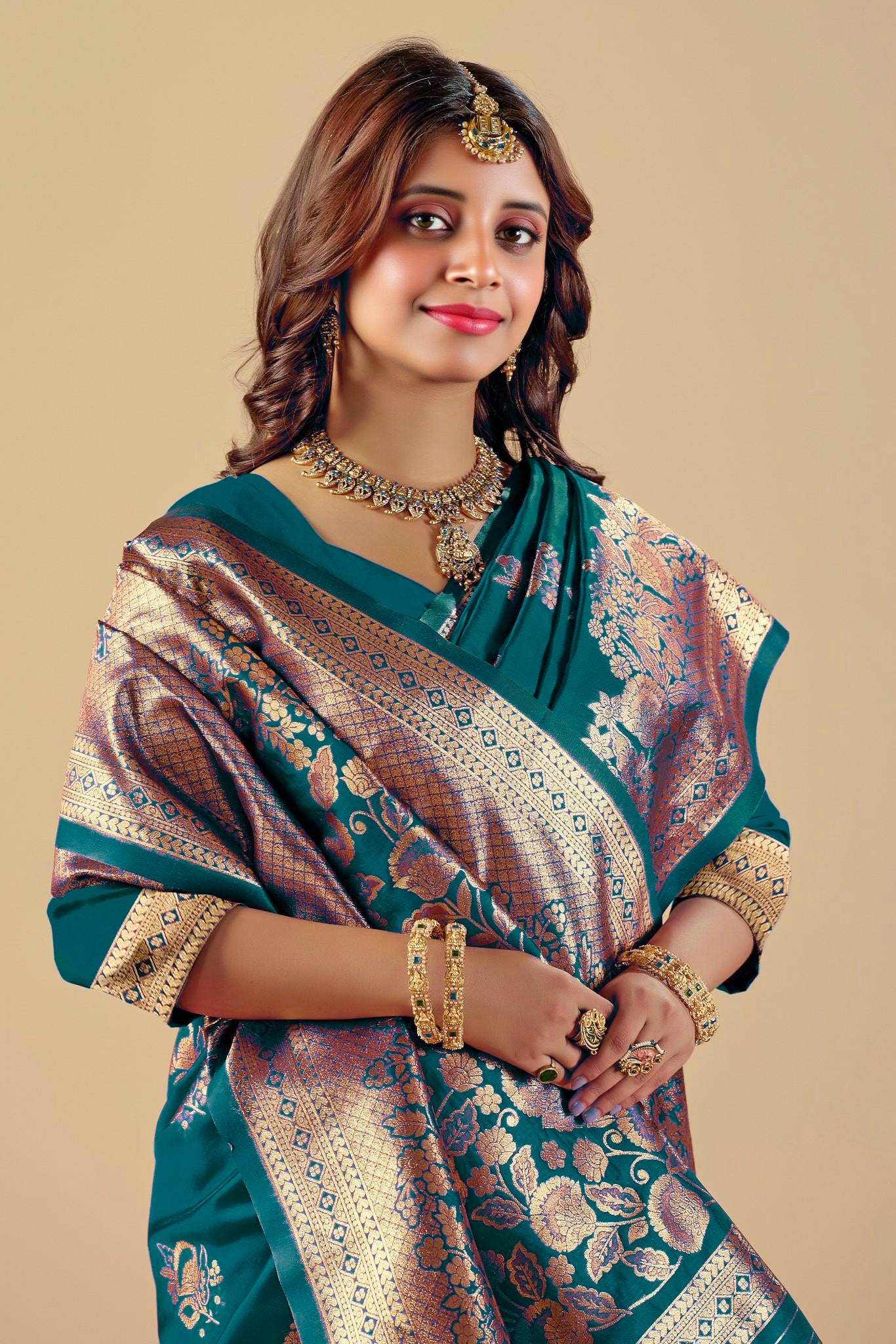 Rama Blue Silk Woven Banarasi Saree With Zari Work