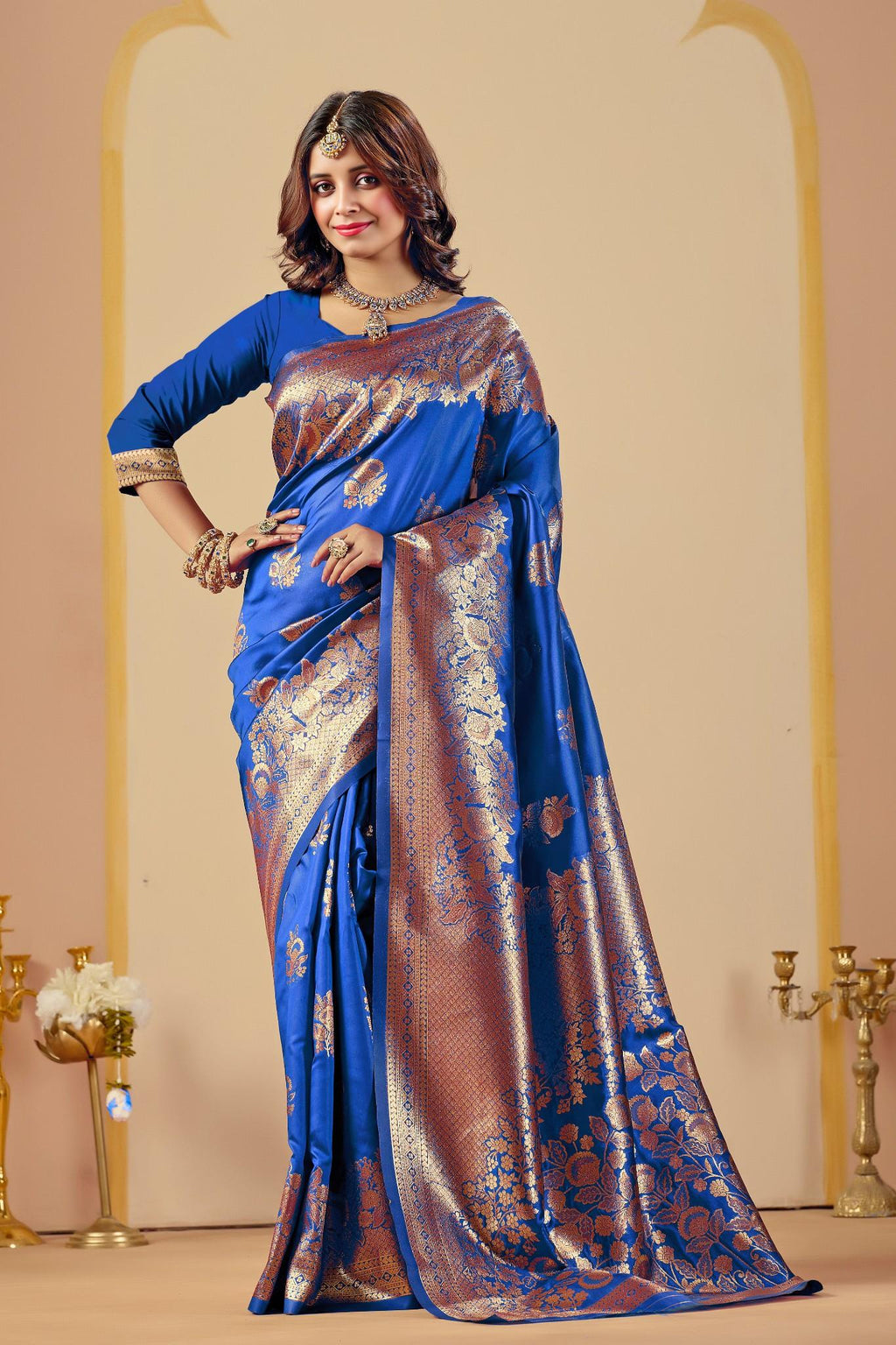 NAVY BLUE Silk Woven Banarasi Saree With Zari Work