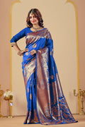 NAVY BLUE Silk Woven Banarasi Saree With Zari Work